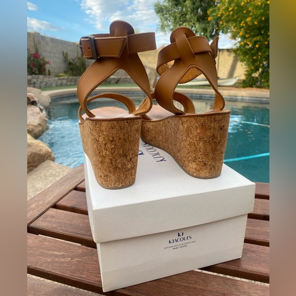 K.Jaques platform leather cork wedge sandals size 41 (10.5-11) - Picture 5 of 11